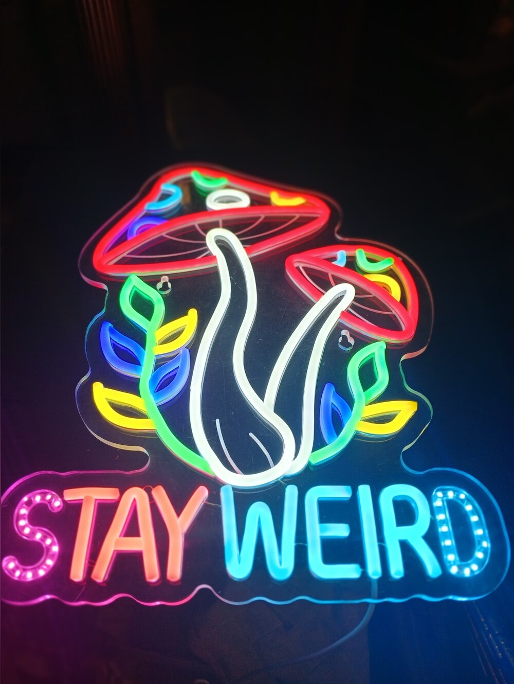 Neon 'Stay Weird' Mushroom Sign - Multicolor